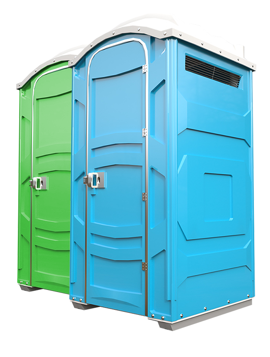 Row of clean portable toilets delivered on a job site in Hoover, Alabama
